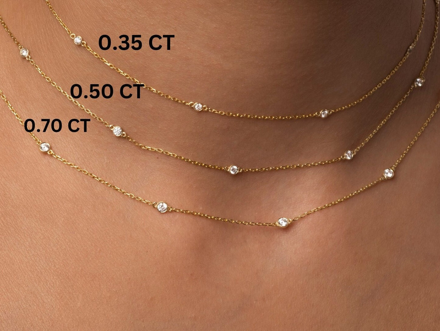 Diamond Station Necklace / 14k Gold 0.35 - 2 CT Diamond By The Yard Necklace / Birthday Gift / Bridal Gift / Anniversary Gift