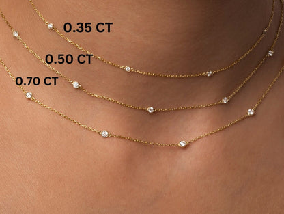 Diamond Station Necklace / 14k Gold 0.35 - 2 CT Diamond By The Yard Necklace / Birthday Gift / Bridal Gift / Anniversary Gift
