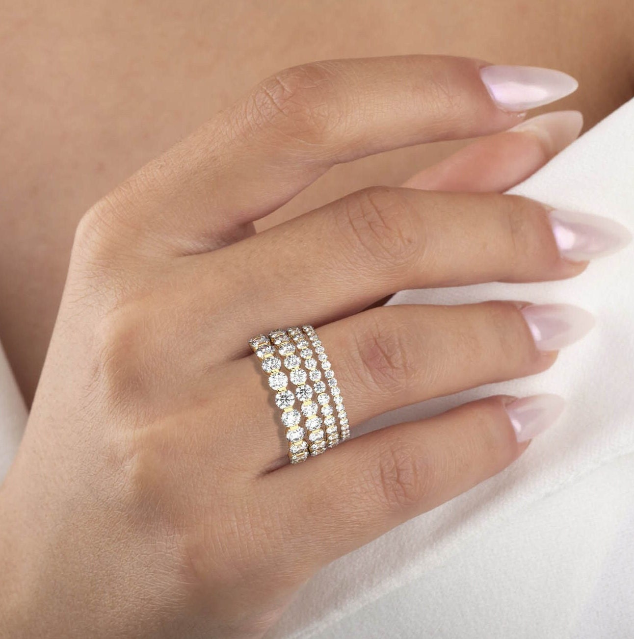 Diamond Wedding Band / 14k Gold Floating Diamond Wedding Ring / Diamond Anniversary Ring / Wedding Gift