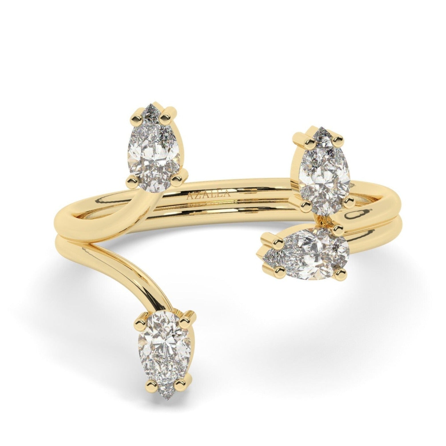 Pear Diamond Cuff Ring / 14k Gold Pear Diamond Cuff Band / Stacking Ring / Bridal Gift / Anniversary Gift / Diamond Gift Ideas