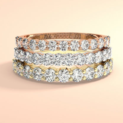 Diamond Half Eternity Wedding Band / 0.50 - 1 CT 14k Gold Double Prong Basket Setting Full Eternity Diamond Wedding Ring