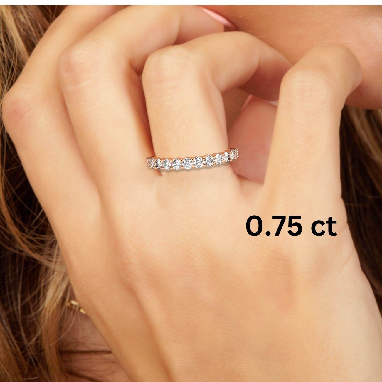 Diamond Half Eternity Wedding Band / 0.50 - 1 CT 14k Gold Double Prong Basket Setting Full Eternity Diamond Wedding Ring