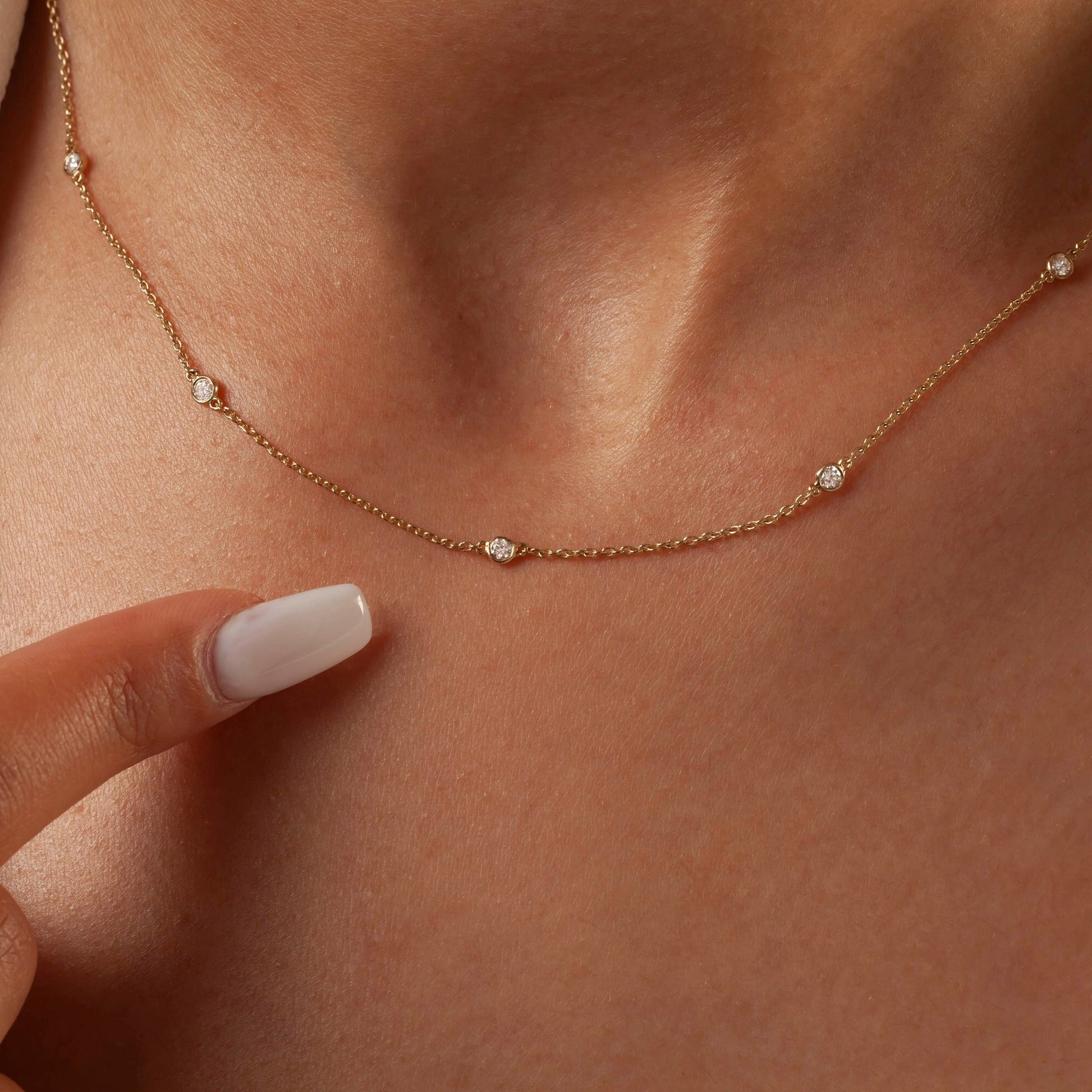 Diamond Station Necklace / 14k Gold 0.35 - 2 CT Diamond By The Yard Necklace / Birthday Gift / Bridal Gift / Anniversary Gift