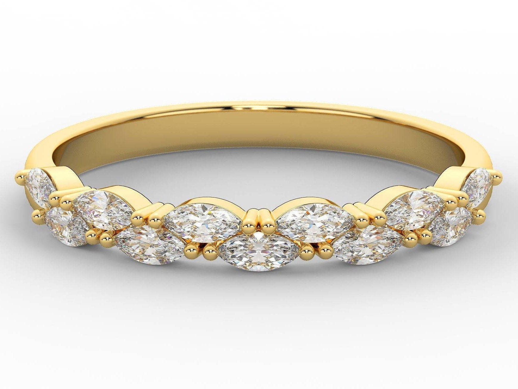 Marquise Diamond Wedding Band / 14k Gold Marquise Diamond Wedding Ring / Stacking Ring / Anniversary Gift / Birthday Gift / Graduation Gift