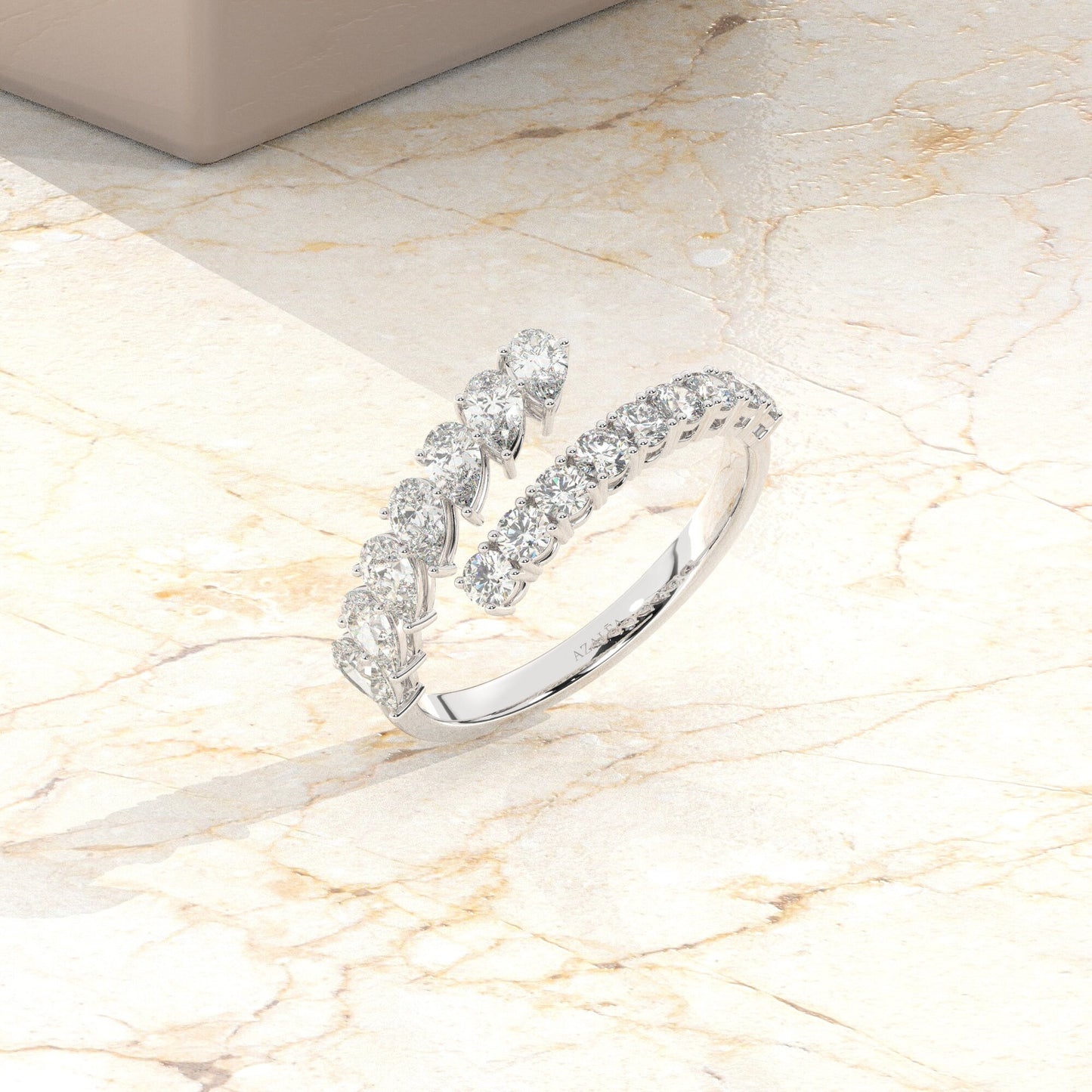 Pear and Round Diamond Cuff Ring / 14k Gold Diamond Wedding Ring / Diamond Cuff Ring / Pear Diamond Statement Ring / Birthday Wedding