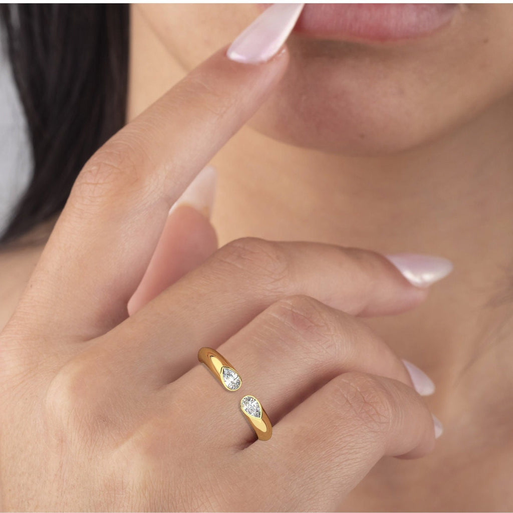 Pear Diamond Cuff Ring / 14k Gold Diamond Wedding Ring / Diamond Anniversary Ring / Birthday Wedding/Gold Ring