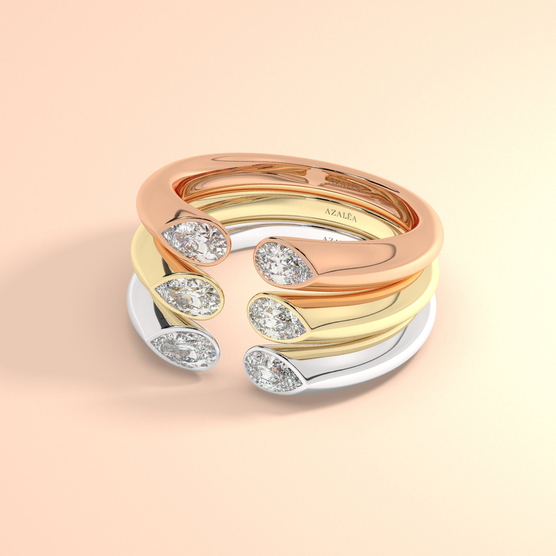 Pear Diamond Cuff Ring / 14k Gold Diamond Wedding Ring / Diamond Anniversary Ring / Birthday Wedding/Gold Ring