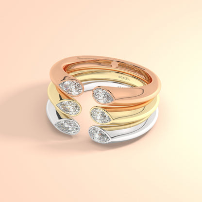 Pear Diamond Cuff Ring / 14k Gold Diamond Wedding Ring / Diamond Anniversary Ring / Birthday Wedding/Gold Ring