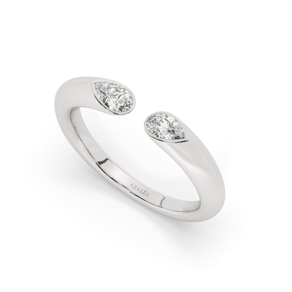 Pear Diamond Cuff Ring / 14k Gold Diamond Wedding Ring / Diamond Anniversary Ring / Birthday Wedding/Gold Ring