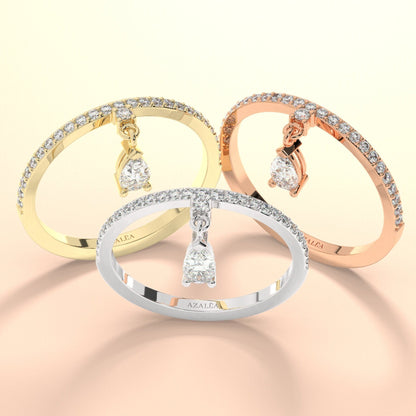 Dangling Diamond Charm Ring / 14k Solid Gold Diamond Dangle Ring / Diamond Charm Ring / Diamond Dangling Ring / Diamond Stacking Ring