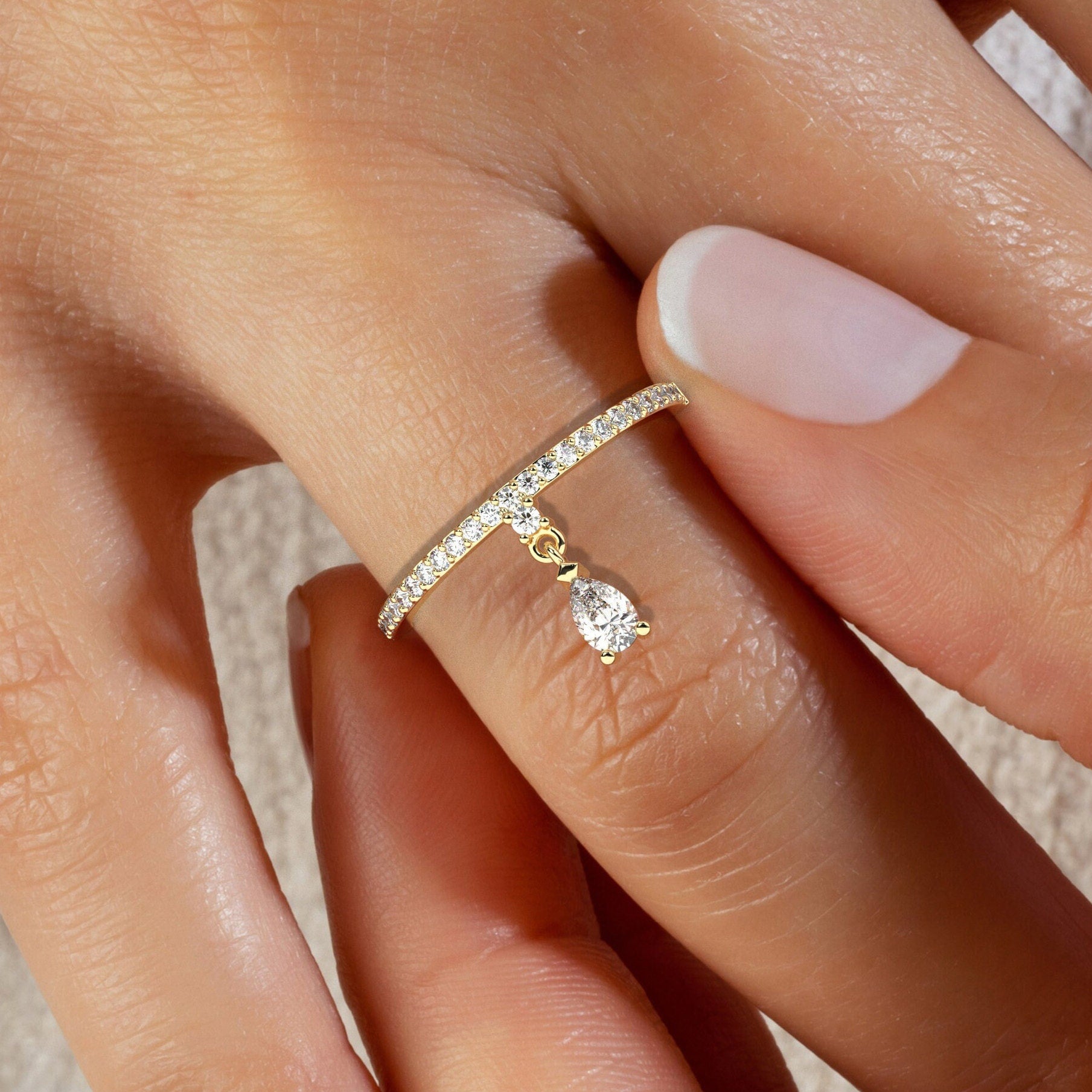 Dangling Diamond Charm Ring / 14k Solid Gold Diamond Dangle Ring / Diamond Charm Ring / Diamond Dangling Ring / Diamond Stacking Ring