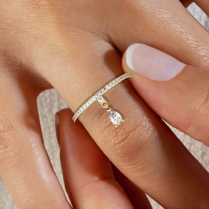 Dangling Diamond Charm Ring / 14k Solid Gold Diamond Dangle Ring / Diamond Charm Ring / Diamond Dangling Ring / Diamond Stacking Ring