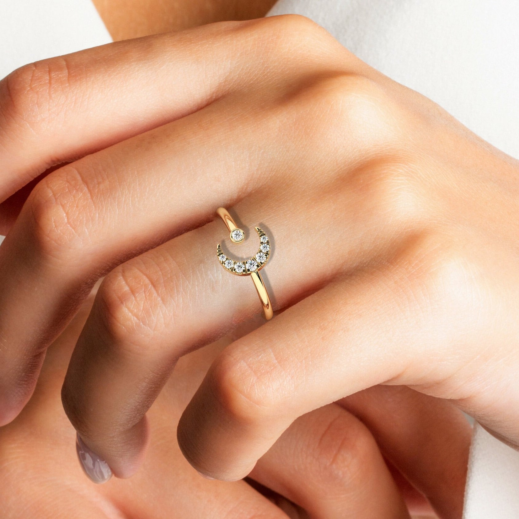 Diamond Moon Cuff Ring