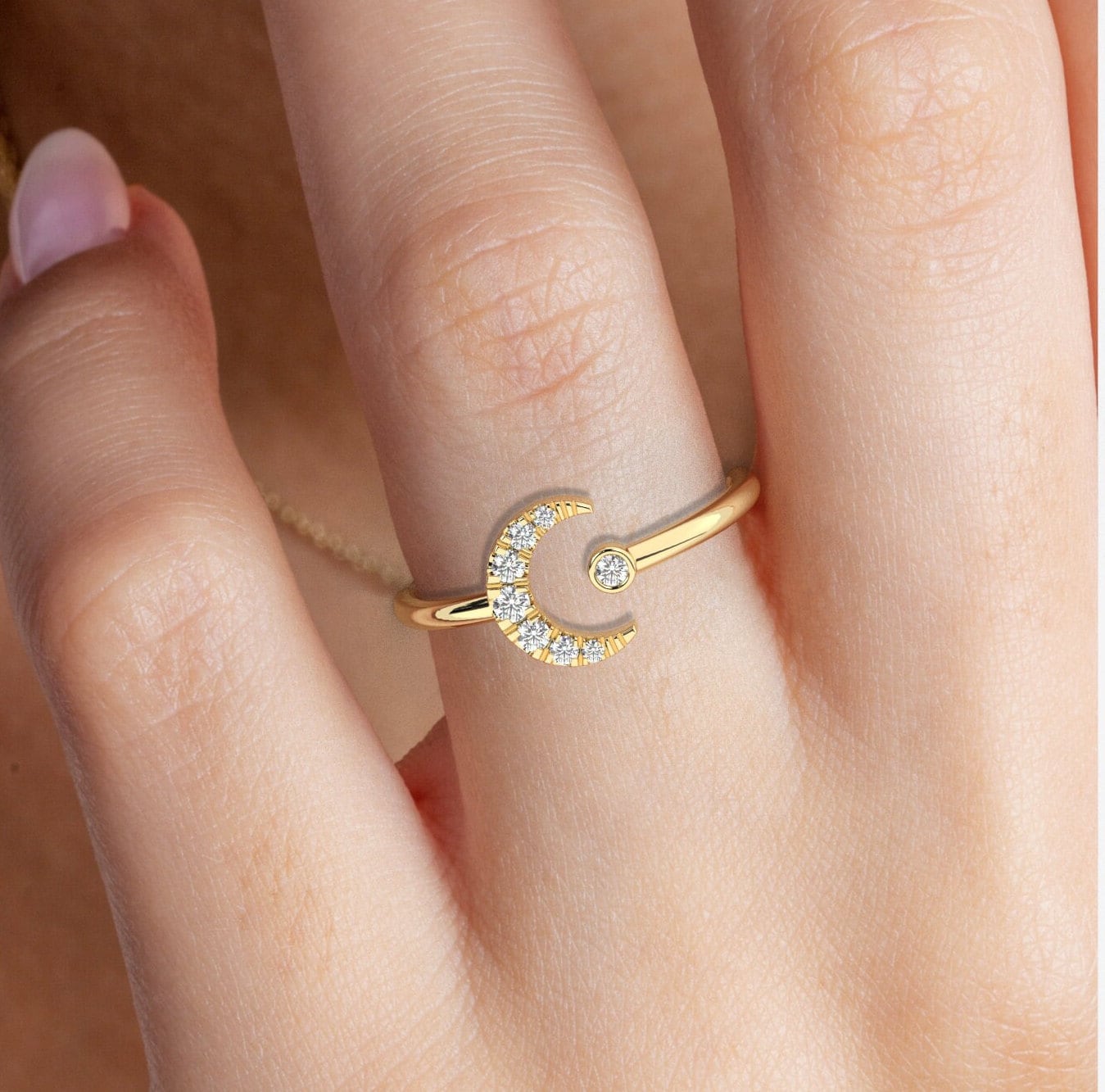 Diamond Moon Cuff Ring