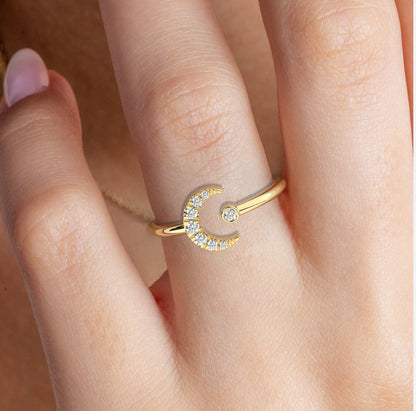Diamond Moon Cuff Ring