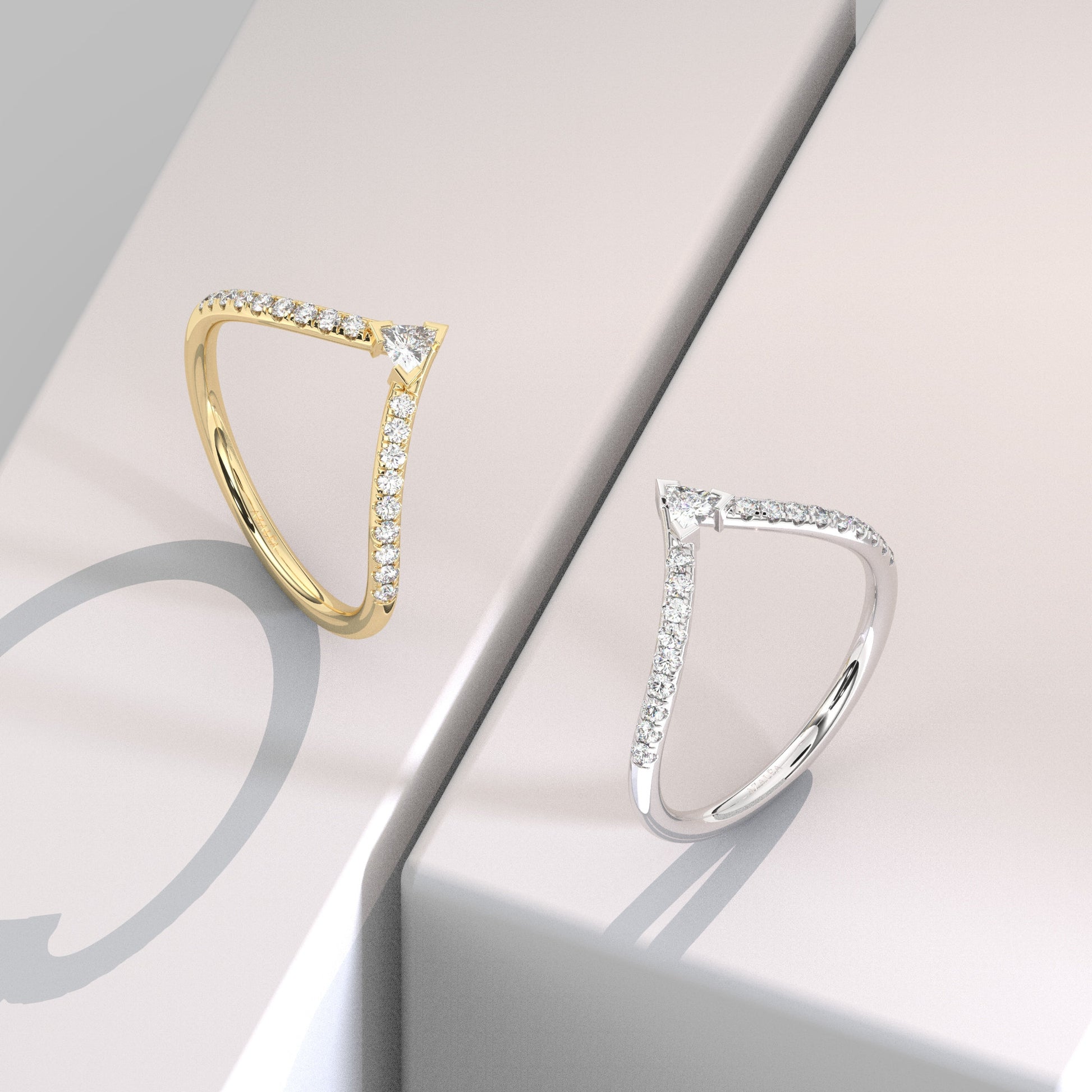 Diamond Chevron Ring / 14k Gold Curved Diamond Wedding Band / Wedding Band / Stacking Ring / Anniversary Ring / Gift for Her