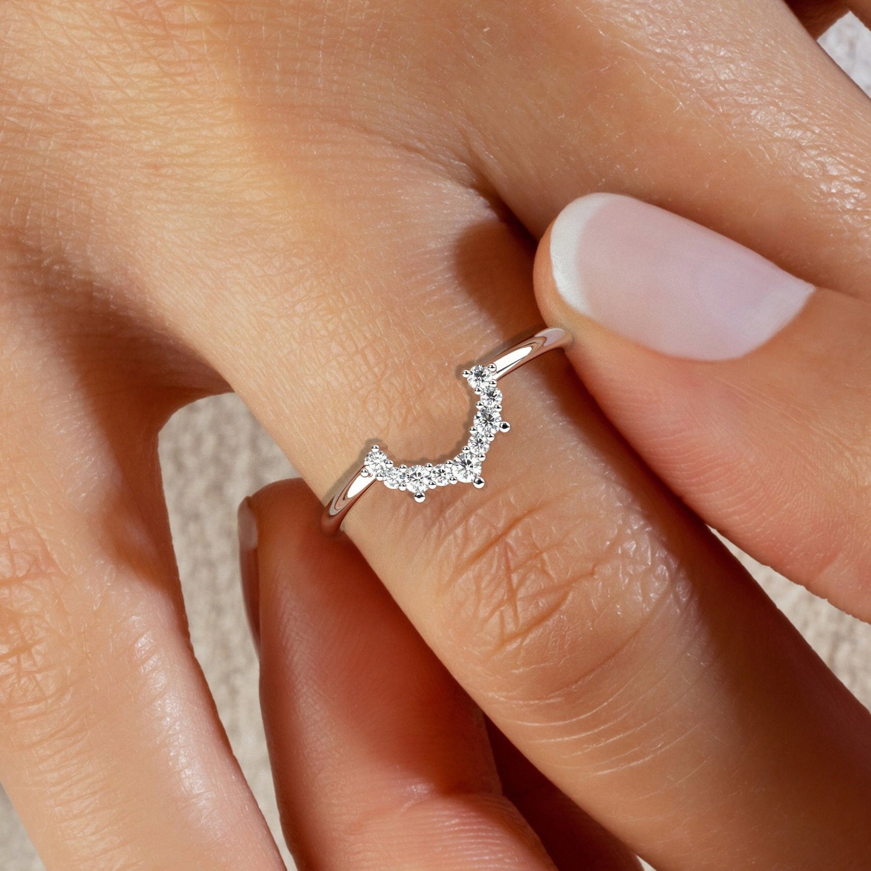 Curved Diamond Wedding Band / 14k Gold Diamond Nesting Ring / Bridal Jewelry / Engagement / Anniversary / Wedding ring set / Gift / Matching