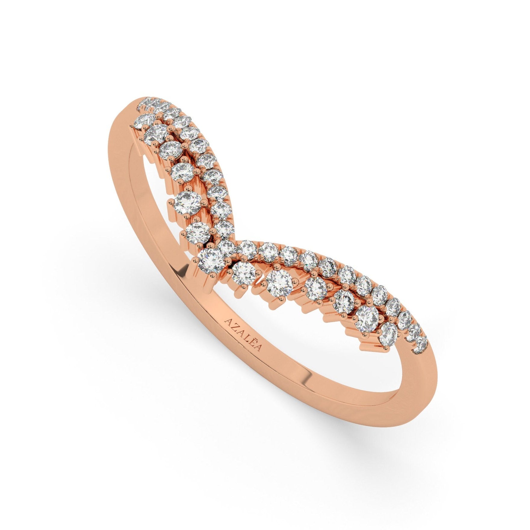 Curved Diamond Wedding Band / 14k Gold Diamond Cluster Wedding Ring / Diamond V Ring / Wedding Ring / Stacking Ring / Engagement Ring