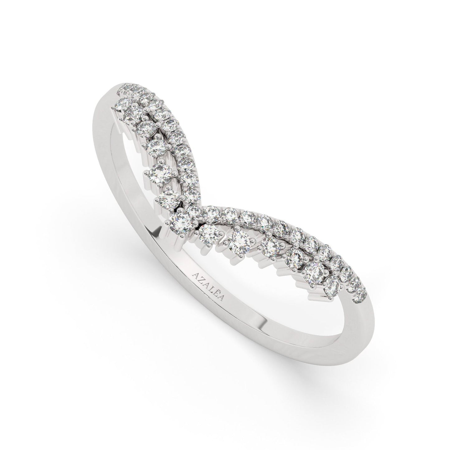 Curved Diamond Wedding Band / 14k Gold Diamond Cluster Wedding Ring / Diamond V Ring / Wedding Ring / Stacking Ring / Engagement Ring