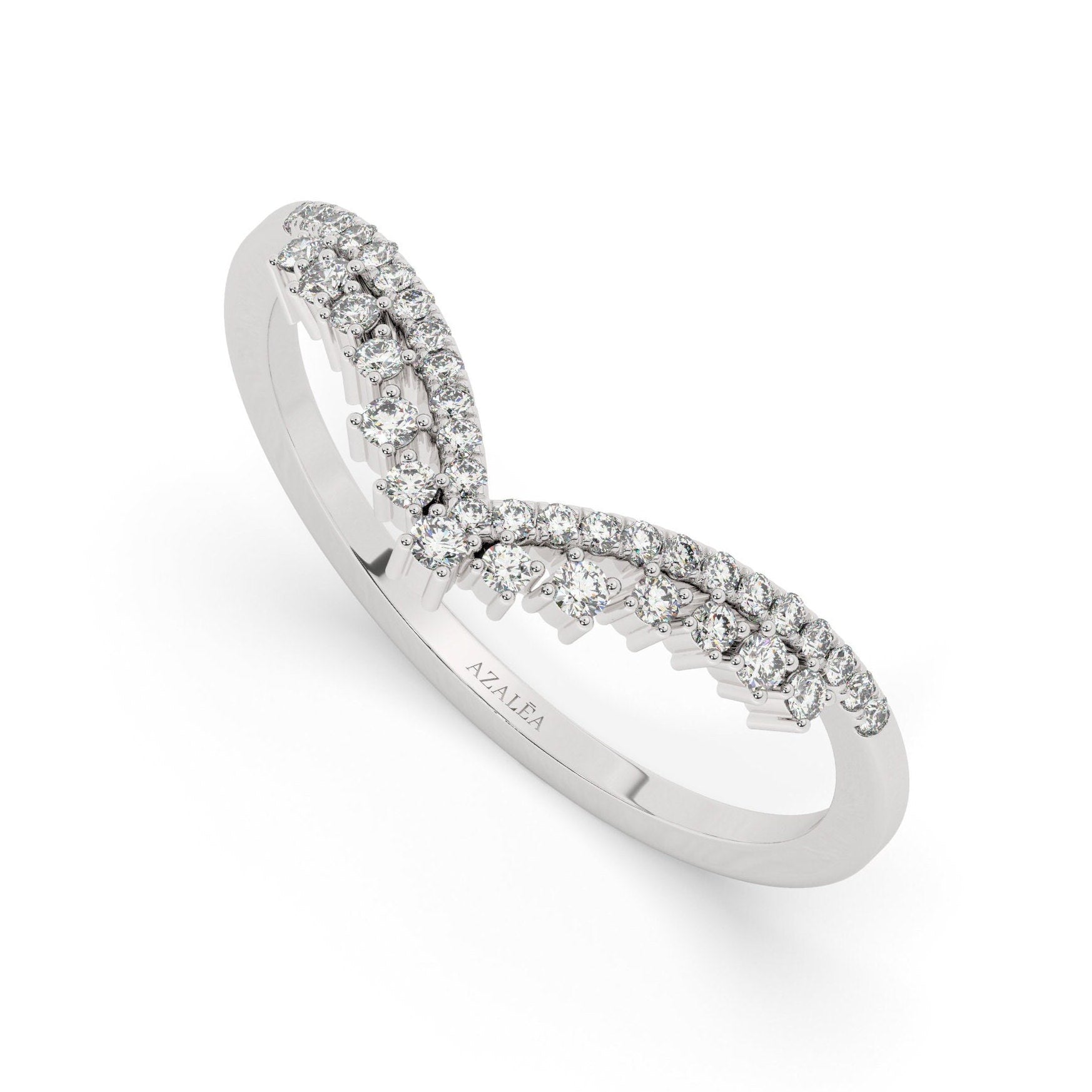 Curved Diamond Wedding Band / 14k Gold Diamond Cluster Wedding Ring / Diamond V Ring / Wedding Ring / Stacking Ring / Engagement Ring