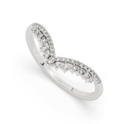 Curved Diamond Wedding Band / 14k Gold Diamond Cluster Wedding Ring / Diamond V Ring / Wedding Ring / Stacking Ring / Engagement Ring