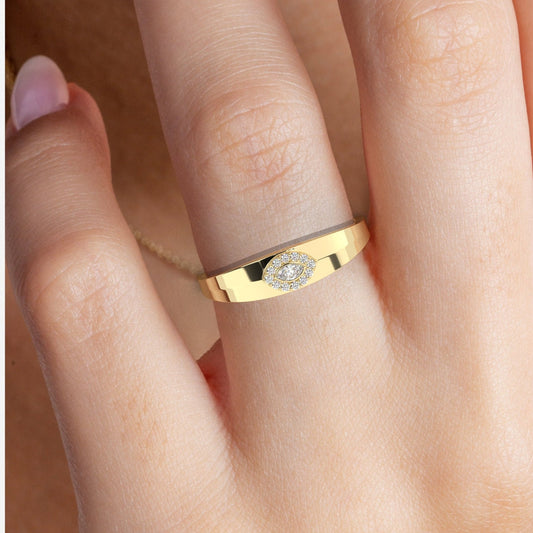 Diamond Evil Eye Stacking Ring / 14k Gold Diamond Evil Eye Stacking Ring / Diamond Protection Ring / Graduation Gift / Evil Eye Gift Ideas