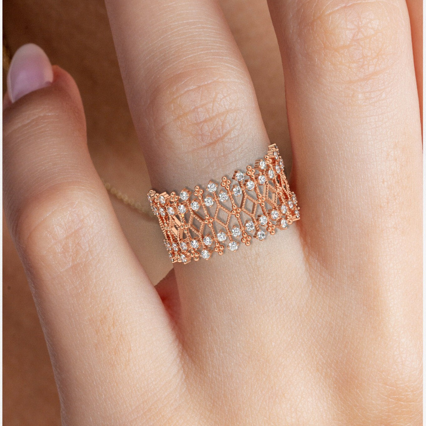 Unique Diamond Statement Ring / 14k Gold and Diamond / Stacking Ring / Diamond Bridal Gift Ideas