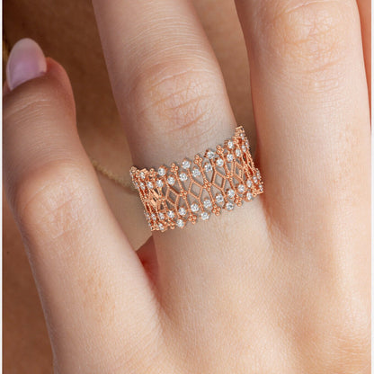 Unique Diamond Statement Ring / 14k Gold and Diamond / Stacking Ring / Diamond Bridal Gift Ideas