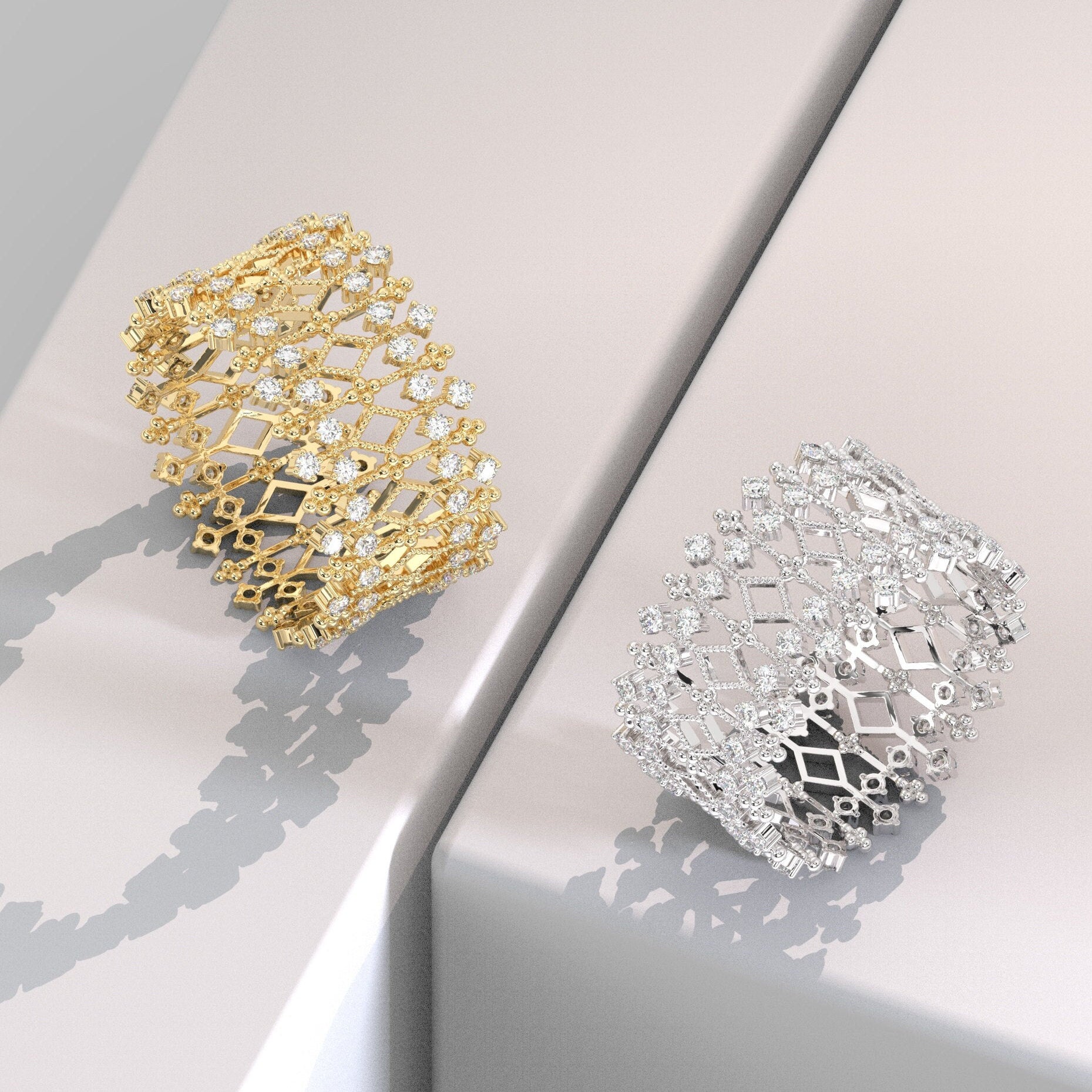 Unique Diamond Statement Ring / 14k Gold and Diamond / Stacking Ring / Diamond Bridal Gift Ideas
