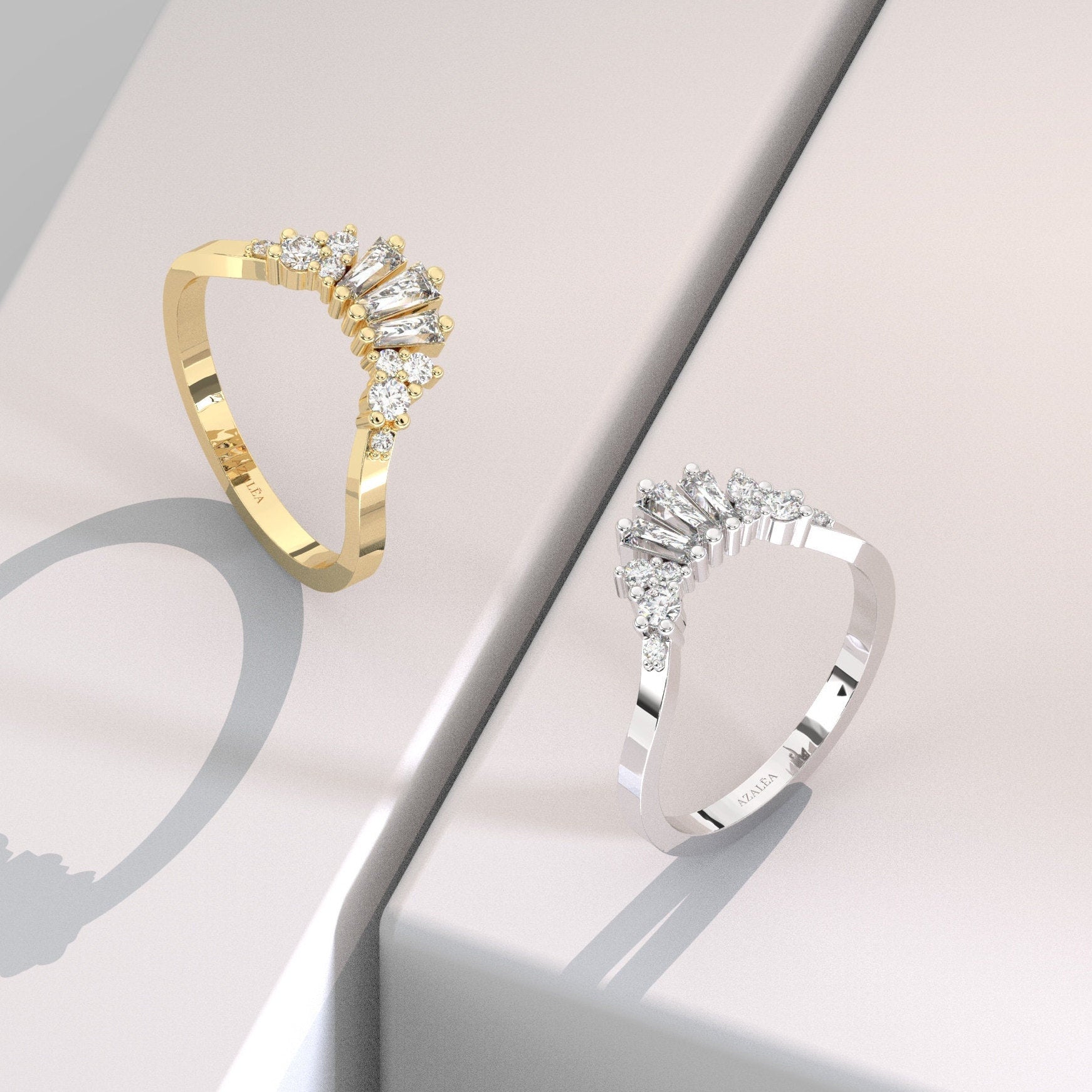 Curved Diamond Wedding Band / 14k Gold Curved Baguette Ring / Diamond Wedding Band / Stacking Ring / Anniversary Ring / Engagement Ring