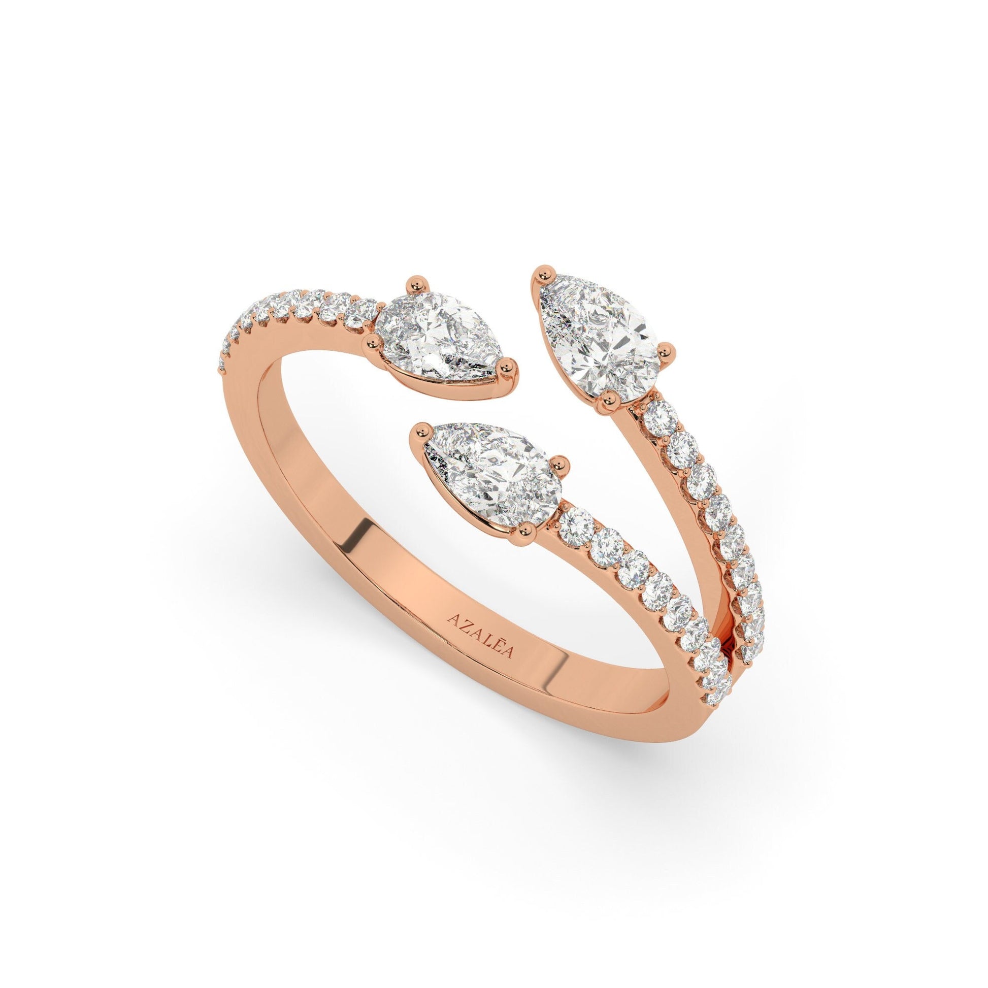 Triple Pear Diamond Cuff Ring / 14k Gold Diamond Statement Ring / Diamond Anniversary Ring / Birthday Wedding