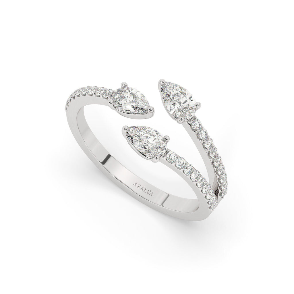 Triple Pear Diamond Cuff Ring / 14k Gold Diamond Statement Ring / Diamond Anniversary Ring / Birthday Wedding