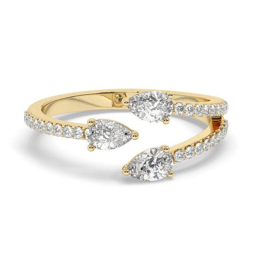 Triple Pear Diamond Cuff Ring / 14k Gold Diamond Statement Ring / Diamond Anniversary Ring / Birthday Wedding