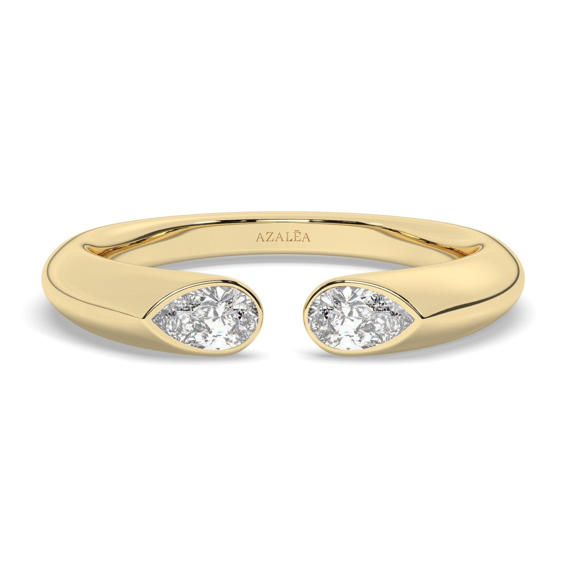 Pear Diamond Cuff Ring / 14k Gold Diamond Wedding Ring / Diamond Anniversary Ring / Birthday Wedding/Gold Ring