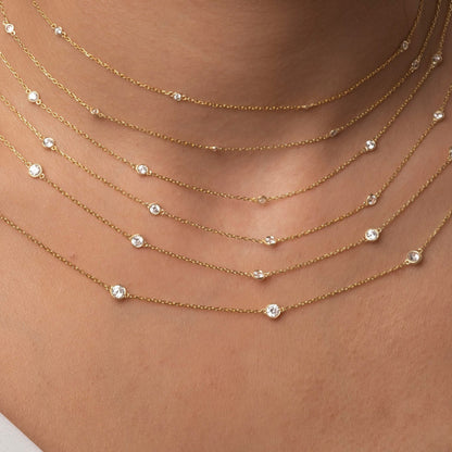 Diamond Station Necklace / 14k Gold 0.35 - 2 CT Diamond By The Yard Necklace / Birthday Gift / Bridal Gift / Anniversary Gift