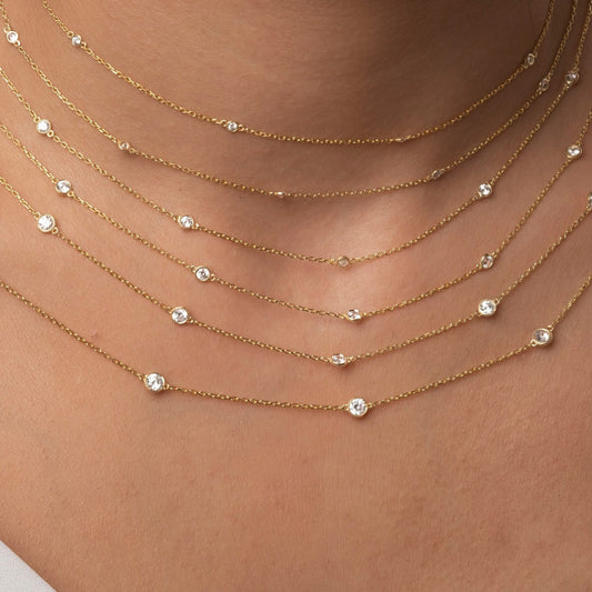 Diamond Station Necklace / 14k Gold 0.35 - 2 CT Diamond By The Yard Necklace / Birthday Gift / Bridal Gift / Anniversary Gift