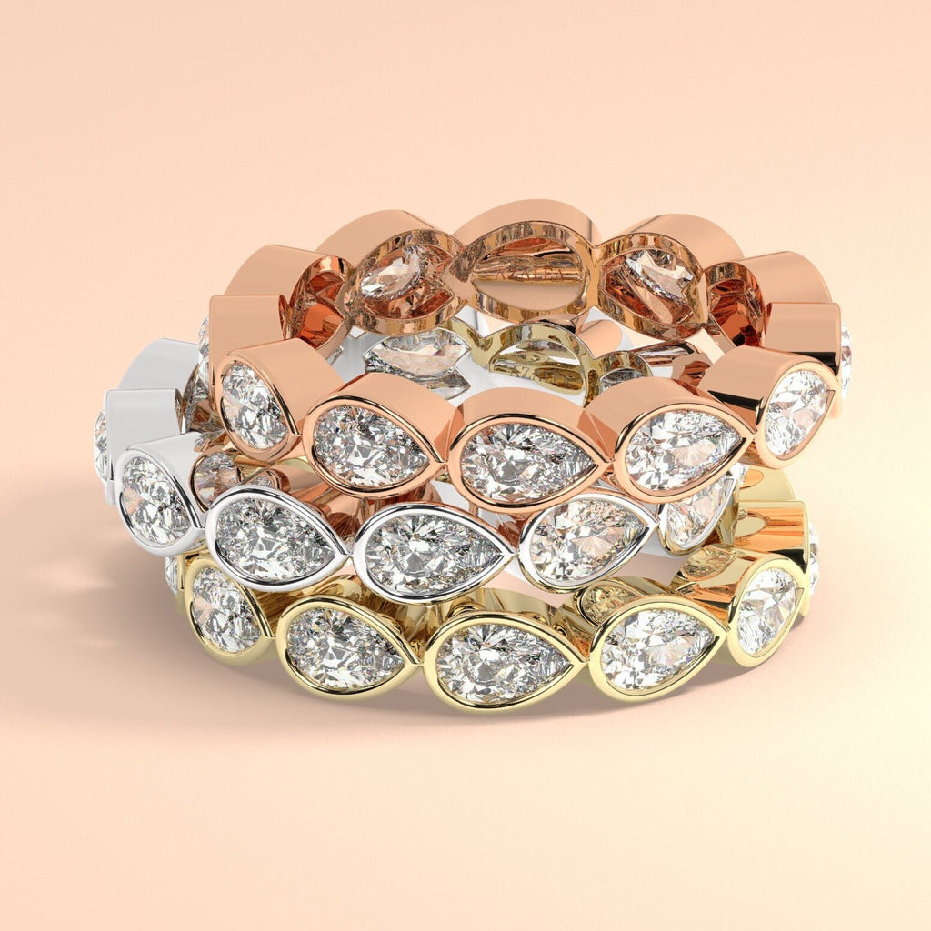 1.4 - 2.4 CT Pear Diamond Wedding Band / 14k Gold Bezel Set Full Eternity Diamond Wedding Ring / Diamond Anniversary Ring / Wedding Gift