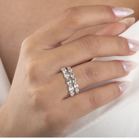 1.4 - 2.4 CT Pear Diamond Wedding Band / 14k Gold Bezel Set Full Eternity Diamond Wedding Ring / Diamond Anniversary Ring / Wedding Gift