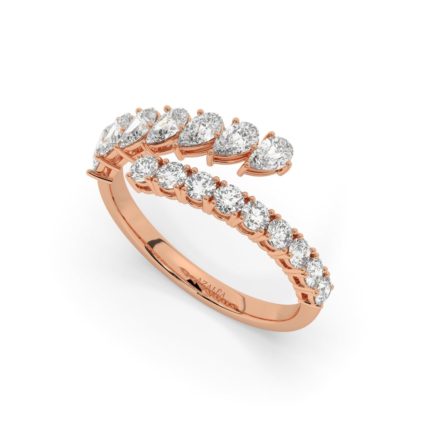 Pear and Round Diamond Cuff Ring / 14k Gold Diamond Wedding Ring / Diamond Cuff Ring / Pear Diamond Statement Ring / Birthday Wedding