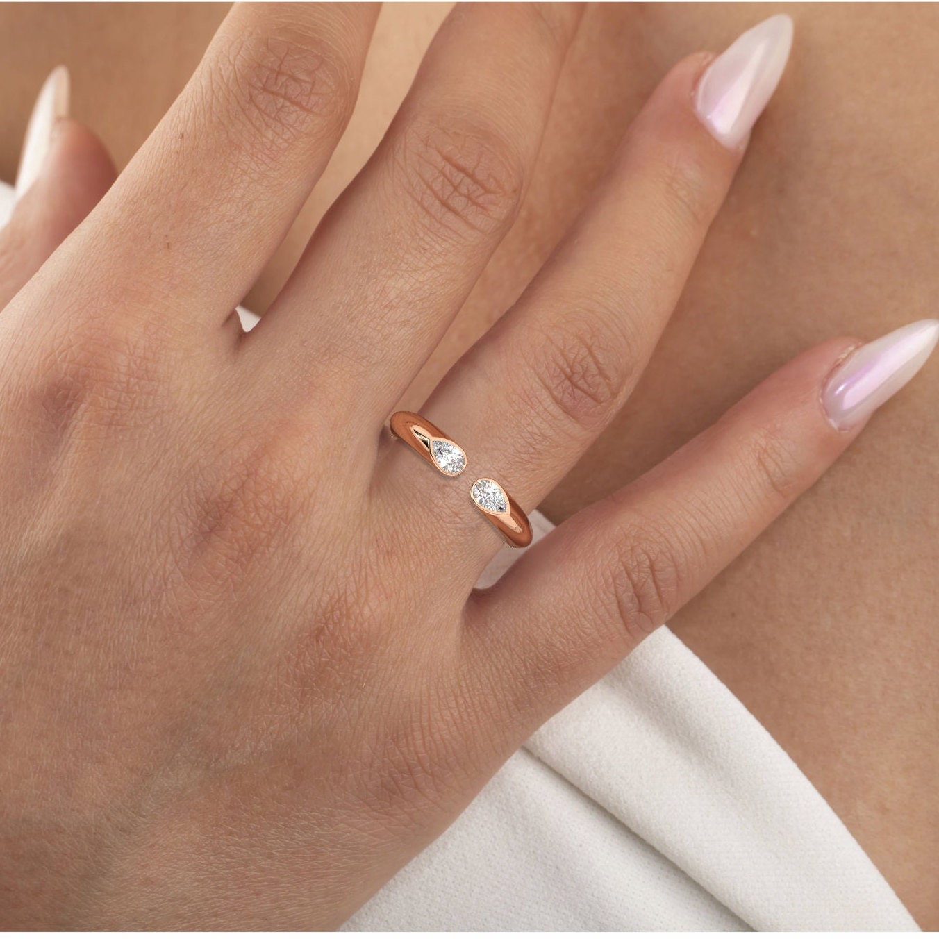 Pear Diamond Cuff Ring / 14k Gold Diamond Wedding Ring / Diamond Anniversary Ring / Birthday Wedding/Gold Ring
