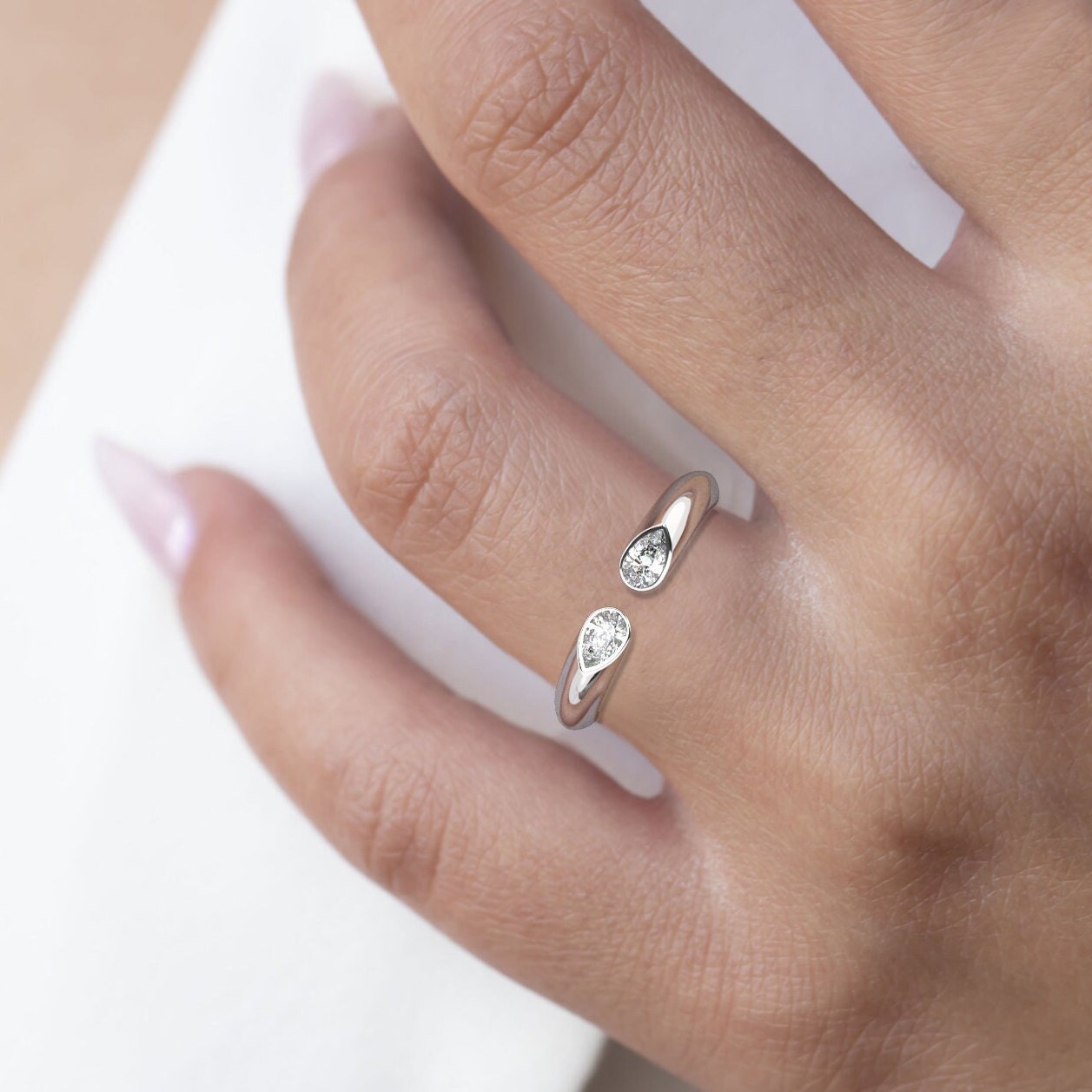 Pear Diamond Cuff Ring / 14k Gold Diamond Wedding Ring / Diamond Anniversary Ring / Birthday Wedding/Gold Ring