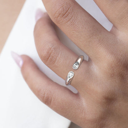 Pear Diamond Cuff Ring / 14k Gold Diamond Wedding Ring / Diamond Anniversary Ring / Birthday Wedding/Gold Ring