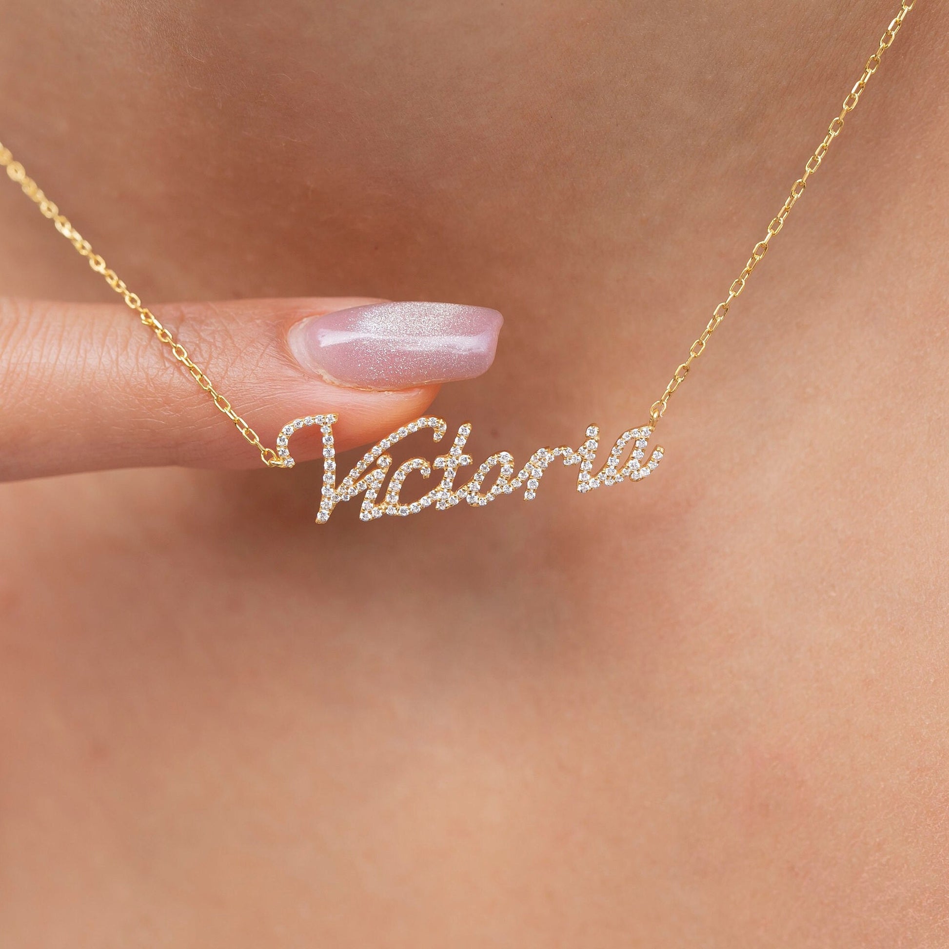 Diamond Name Necklace / 14k Personalized Diamond Name Necklace / Personalized Diamond Letter Necklace / 10 Font options / Diamond Gift Ideas