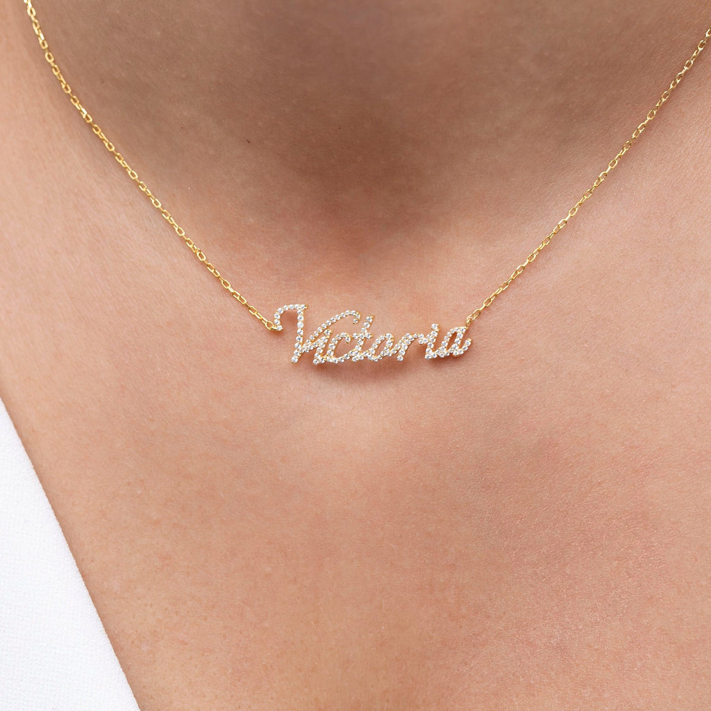 Diamond Name Necklace / 14k Personalized Diamond Name Necklace / Personalized Diamond Letter Necklace / 10 Font options / Diamond Gift Ideas