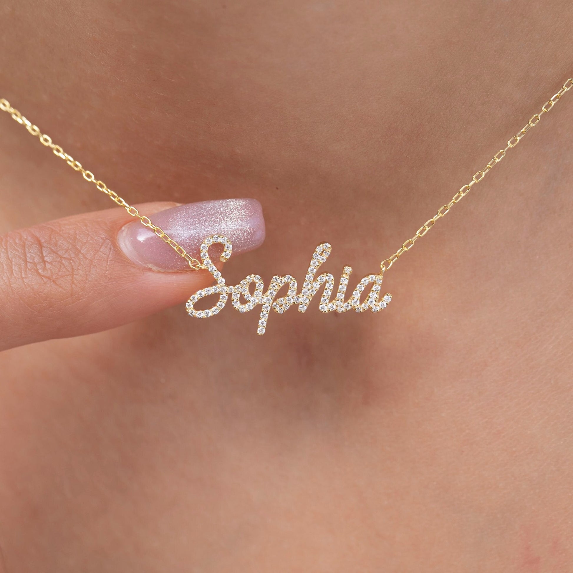 Diamond Name Necklace / 14k Personalized Diamond Name Necklace / Personalized Diamond Letter Necklace / 10 Font options / Diamond Gift Ideas