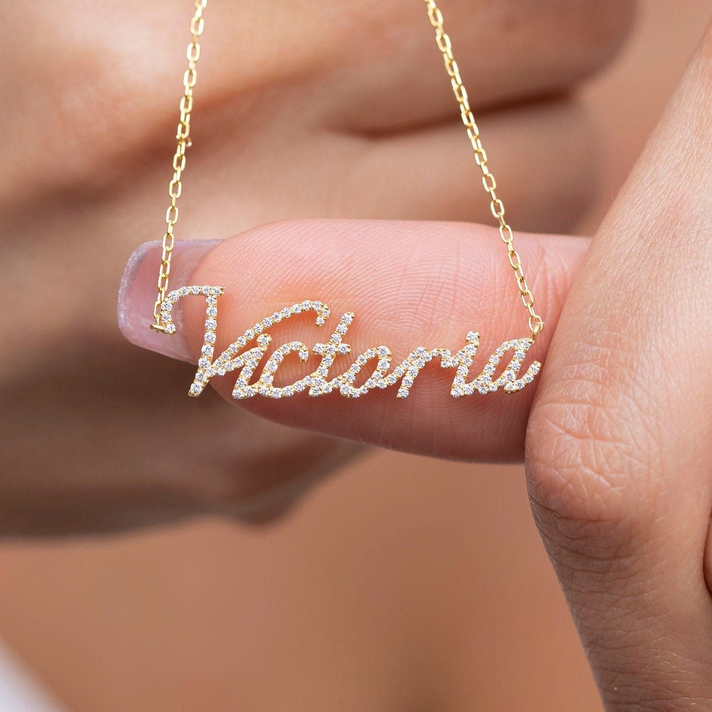 Diamond Name Necklace / 14k Personalized Diamond Name Necklace / Personalized Diamond Letter Necklace / 10 Font options / Diamond Gift Ideas