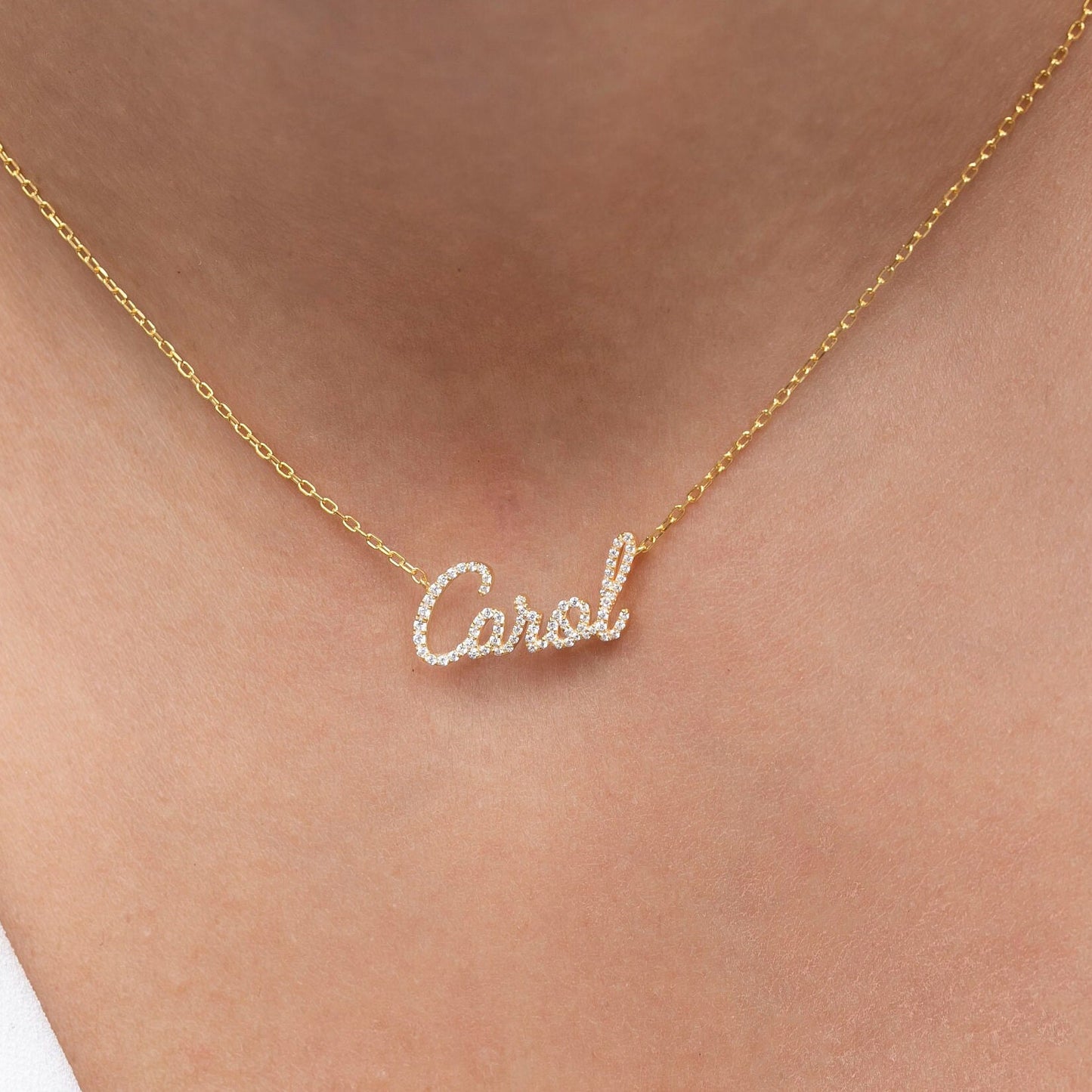 Diamond Name Necklace / 14k Personalized Diamond Name Necklace / Personalized Diamond Letter Necklace / 10 Font options / Diamond Gift Ideas