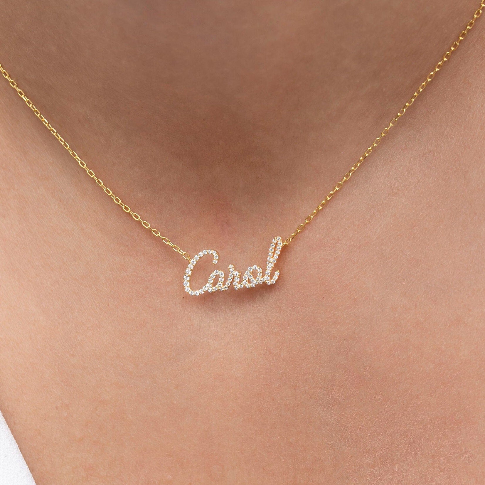 Diamond Name Necklace / 14k Personalized Diamond Name Necklace / Personalized Diamond Letter Necklace / 10 Font options / Diamond Gift Ideas