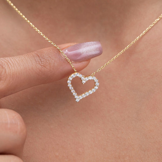 0.50 ct Diamond Heart Necklace / 14k Gold Diamond Love Necklace / Layer Necklace / Birthday Graduation Anniversary Bridal Gift / Moissanite