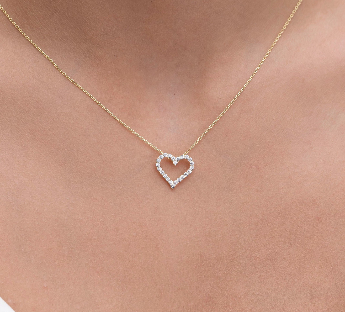 0.50 ct Diamond Heart Necklace / 14k Gold Diamond Love Necklace / Layer Necklace / Birthday Graduation Anniversary Bridal Gift / Moissanite